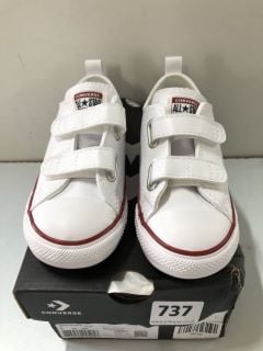 CONVERSE INFANT UNISEX EASY-ON VELCRO LEATHER OX TRAINERS - WHITE - SIZE: 9