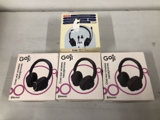 4 X HEADPHONES TO INCLUDE GOJI OVER EAR WIRELESS HEADPHONES