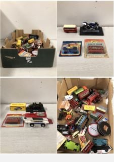 BOX OF VINTAGE COLLECTABLE METAL CARS & FIGURES TO INCLUDE TYPHOO JUBILEE TRAM ORIGINAL E1 LONDON TRAM