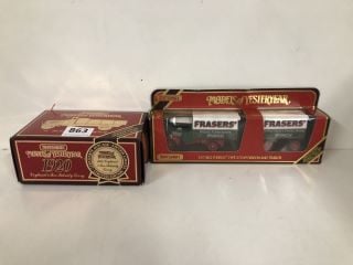 2 X VINTAGE COLLECTABLE METAL CARS TO INCLUDE MODELS OF YESTERYEAR MATCHBOX Y-27 1922 FODEN C TYPE STEAM WAGON & TRAILER