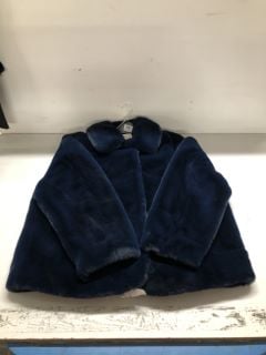 TED BAKER WOMENS FUR JACKET IN NAVY BLUE - SIZE 4