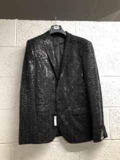 WOMENS RIVER ISLAND BLACK SEQUIN BLAZER - SIZE 42R