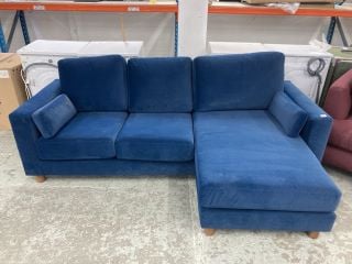 JOHN LEWIS MILTON RIGHT HAND FACING CHAISE SOFA IN BLUE VELVET RRP £899