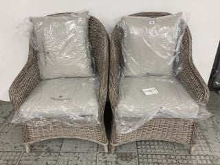 PAIR OF JOHN LEWIS WICKER GARDEN ARMCHAIRS WITH CUSHIONS RRP £279