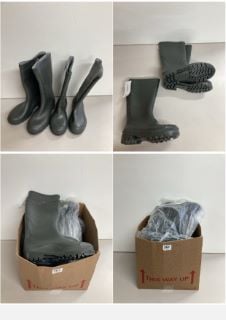 A BOX OF PAIRS OF BOOTS AND FOOTWEAR