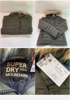 SUPER DRY FULL HOODED MID LENGTH PUFFER COAT SIZE: M