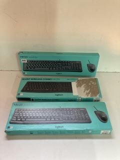 3 X LOGITECH KEYBOARD AND MOUSE SETS