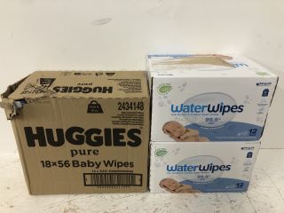 QTY OF BABY WIPES INC HUGGIES PURE 18X56