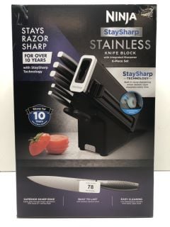 NINJA STAINLESS KNIFE BLOCK WITH INTEGRATED SHARPENER - 6-PIECE SET RRP: £149 (18+ ID REQUIRED)