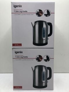 2 X IGENIX STAINLESS STEEL 1L JUG KETTLES