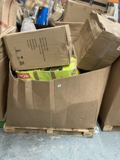 PALLET OF ITEMS INC RYOBI LAWNMOWER & FLOOR RUG