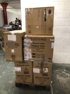 PALLET OF APPLIANCES TO INCLUDE RUSSELL HOBBS TABLE TOP DISHWASHER