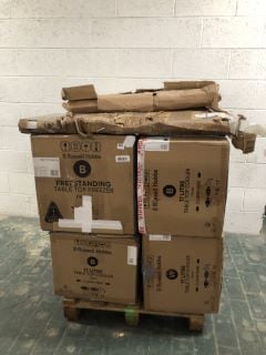 PALLET OF APPLIANCES TO INCLUDE RUSSELL HOBBS FREESTANDING TABLE TOP FREEZER