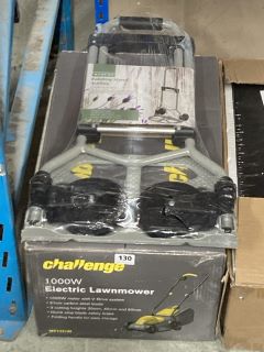 CHALLENGE ELECTRIC LAWN MOWER AND A FOLDING HAND TROLLEY