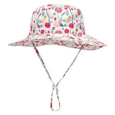 24 X KIDS 4EVER BABY GIRLS HAT TODDLER SUMMER SUN PROTECTION BUCKET HAT BREATHABLE QUICK-DRY ANTI-UV BEACH FISHERMAN CAPS FLOWERS PRINTED SUN HAT WITH ADJUSTABLE CHIN STRAP 2-6 YEARS - TOTAL RRP £120