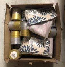 QUANTITY OF ASSORTED ITEMS TO INCLUDE 6 ROLLS 150 YARDS 4/5 INCH SILVER GOLD METALLIC GLITTER RIBBON 20MM WIDE SPARKLY FABRIC RIBBONS FOR GIFT WRAPPING CRAFTS SEWING CARD BOWS BIRTHDAY CHRISTMAS PART