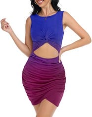 21 X PC IIHF WOMEN'S HOLLOW OUT TWIST BODYCON DRESSES SLEEVELESS SLIM FIT EVENING DRESS PURPLE GRADIENT XL - TOTAL RRP £288: LOCATION - E