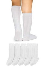 QTY OF LA ACTIVE BABY TODDLER KNEE HIGH GRIP SOCKS - 5 PAIRS - NON SLIP/SKID CABLE KNIT (WHITE, 6-12 MONTHS) - TOTAL RRP £609: LOCATION - E