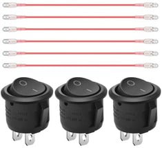 30 X ROCKER SWITCH NOOSVERL ROCKER TOGGLE SWITCH 3PCS WITH 6 WIRES 5A 250V/10A 125V SELF-LOCKING ON/OFF FOR CAR AUTO BOAT, PRESS BUTTON 2 PIN ON/OFF ROUND + - TOTAL RRP £144: LOCATION - E