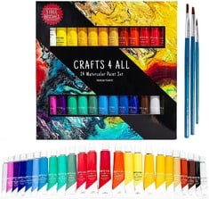 22 X CRAFTS 4 ALL WATERCOLOUR PAINT SET - 24 PACK OF PREMIUM QUALITY WATERCOLOURS FOR KIDS, ARTISTS, STUDENTS, AND BEGINNERS – VIBRANT PAINTS W/ 3 BONUS WATER COLOUR PAINT BRUSHES - TOTAL RRP £147: L