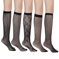 41 X EUPSILIA 5 PAIRS WOMEN BLACK ULTRA THIN STAY UP KNEE HIGH SOCKS FISHNET STOCKINGS,WOMEN'S STAY UP KNEE HIGH PATTERNED TROUSER SOCKS FISHNET STOCKINGS,FISHNET HOLD UP STOCKINGS,ONE SIZE (NYLON, B