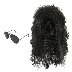 25 X SKHAOVS 2PCS BLACK ROCKER WIGS SET 60S 70S 80S DISCO WIG SUNGLASSES MULLET WIG DISCO COSTUME ROCK COSTUME WIG LONG CURLY HIPPIE WIG ROCKER FANCY DRESS ACCESSORIES FOR PARTY HALLOWEEN CARNIVAL (2