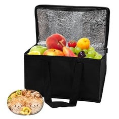 14 X IKEJI COOLER BAG FOLDABLE INSULATED LUNCH BAG THERMAL BENTO BOX LEAKPROOF THERMAL FOOD DELIVERY BAG FOR WORK SCHOOL PICNIC CAMPING BBQ (BLACK) - TOTAL RRP £105: LOCATION - G