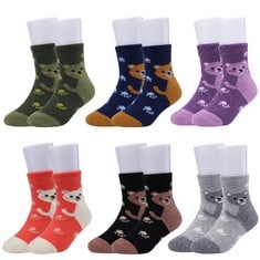 10 X KIDS WINTER SOCKS SUPER THICK SOFT WOOL SOCKS FOR BOYS GIRLS CREW SOCKS - 6 PAIRS (BEAR, 4-7 YEARS): LOCATION - G