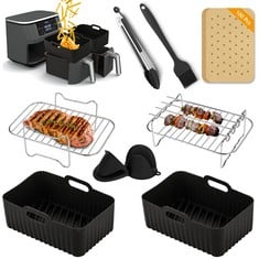 15 X AIR FRYER ACCESSORIES, SET OF 9 FOR NINJA AIR FRYER AF300UK AF400UK TOWER T17088, INCLUDING REUSABLE SILICONE AIR FRYER LINERS / GLOVES / AIR FRYER RACK / PAPER LINING / FOOD TONG / OIL BRUSH -