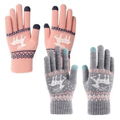 22 X SKHAOVS 2 PAIRS WOMEN WINTER TOUCH SCREEN GLOVES, TOUCH SCREEN GLOVES WOMEN, WARM KNITTED THERMAL GLOVES, WINTER THERMAL GLOVES, WARM KNIT TOUCHSCREEN MITTENS FOR OUTDOOR CYCLING RUNNING (2 PAIR