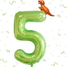 43 X ADQUATOR 5TH DINOSAUR GREEN BIRTHDAY BALLOONS,40 INCH NUMBER 5 MINI DINOSAUR ALUMINIUM BALLOON FOR KIDS BIRTHDAY BABY SHOWER PARTY DECORATIONS - TOTAL RRP £107: LOCATION - G