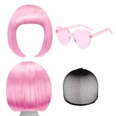 24 X SHOES PINK WIG AND PARTY SUNGLASSES PINK WIG WITH BANGS PINK BOB WIG WITH FRINGE, WIGS FOR WOMEN, PINK WIGS FOR BACHELORETTE NEON PARTY FAVORS, HALLOWEEN DECORATIONS (PINK) - TOTAL RRP £180: LOC