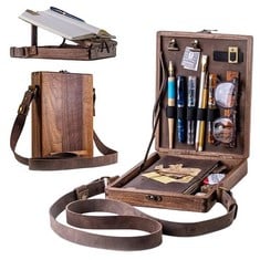 12 X WRITER MESSENGER WOODEN BOX MULTIFUNCTIONAL ARTIST TOOL AND BRUSH STORAGE BOX PORTABLE WOODEN POSTMAN BAG HANDMADE FOR WRITERS OR PAINTER - TOTAL RRP £306: LOCATION - H