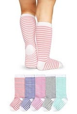 QTY OF LA ACTIVE KNEE HIGH GRIP SOCKS - 5 PAIRS - BABY TODDLER NON SLIP/SKID COTTON (GIRLS STRIPES, 6-12 MONTHS) - TOTAL RRP £710: LOCATION - H