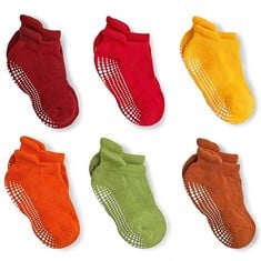 39 X LA ACTIVE BABY TODDLER GRIP ANKLE SOCKS - 6 PAIRS - NON SLIP/SKID COVERED (EARTH TONES, 6-12 MONTHS) - TOTAL RRP £399: LOCATION - I