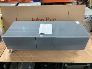 GREY GLASS TV STAND WITH DRAWER & CABINETS