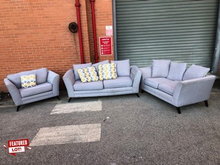 2 SEATER FABRIC SOFA WITH CUSHIONS  + 2 SEATER FABRIC SOFA WITH CUSHIONS & 1 LARGE SINGLE FABRIC CHAIR WITH CUSHIONS RRP: £1,400