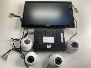 SURVEILLANCE EQUIPMENT IN WHITE & BLACK. (WITH CAMERAS & ACCESSORIES) (NO POWER SUPPLY HARD DRIVE REMOVED FROM RECORDER BOX)  [JPTN41617]