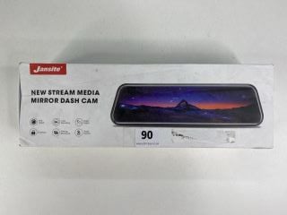 JANSITE NEW STREAM MEDIA MIRROR DASH CAM CAR SURVEILLANCE EQUIPMENT IN BLACK. (WITH BOX NO CHARGE UNIT) (ITEM HAS CRACKS ON SCREEN)  [JPTN41566]