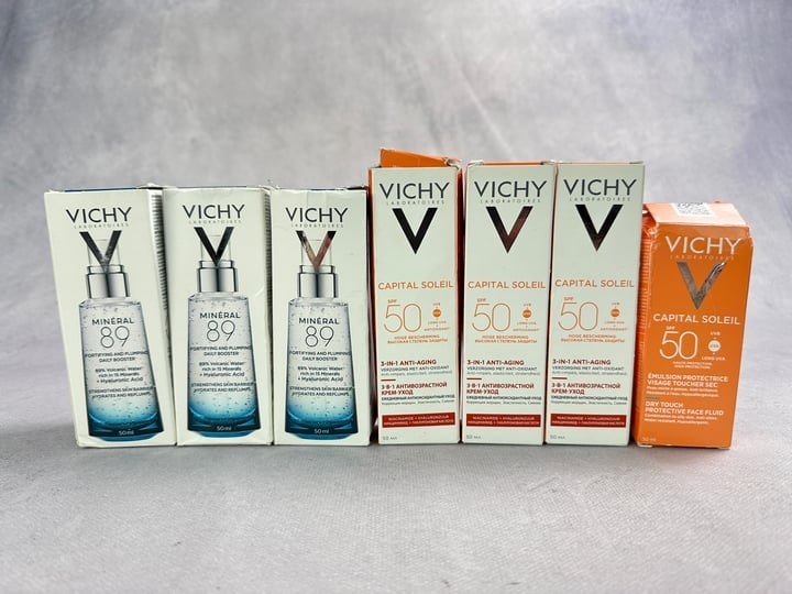 Vichy Beauty Products 7x Units Including Capital Soleil SPF50 50ml And  minral 89 50ml (MPSS3319753) (VAT ONLY PAYABLE ON BUYERS PREMIUM)