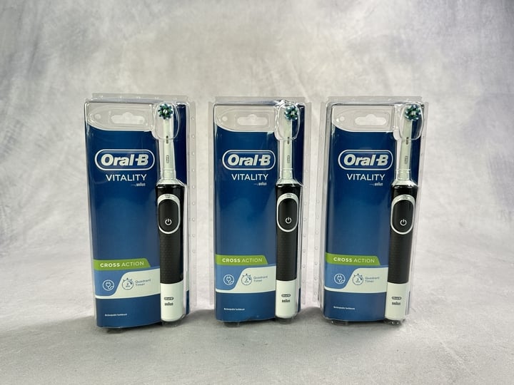 Oral-B Vitality Cross Action Rechargeable Toothbrushes 3x Units  (MPSD45613711) (VAT ONLY PAYABLE ON BUYERS PREMIUM)