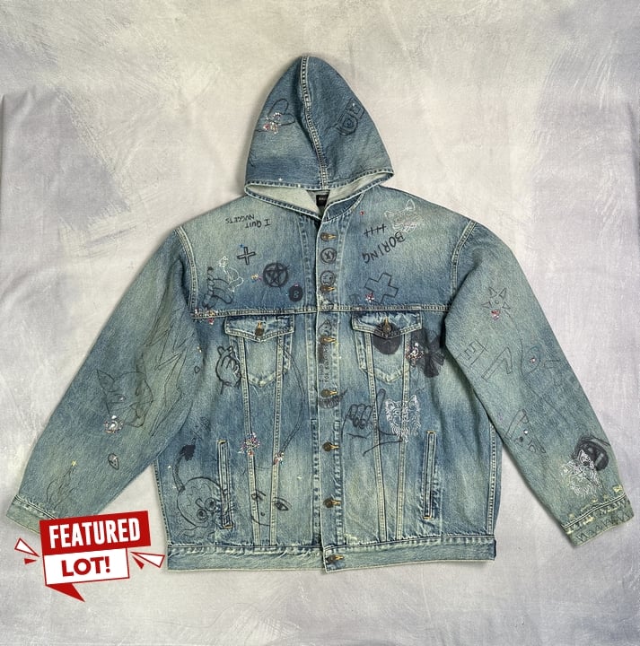 Balenciaga Graffiti Hooded  Oversized Unisex Denim Jacket - Size 2 (MPSZ13524550) (VAT ONLY PAYABLE ON BUYERS PREMIUM)