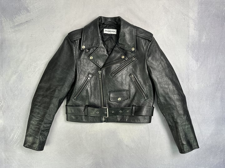 Balenciaga Red Signature Black Leather Biker Jacket - Size 40 (MPSZ13524550) (VAT ONLY PAYABLE ON BUYERS PREMIUM)