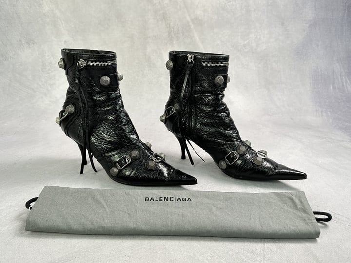 Balenciaga Cagole Leather Ankle Boots With Dust Bag - Size 38.5 (MPSZ13524550) (VAT ONLY PAYABLE ON BUYERS PREMIUM)