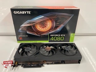 GIGABYTE NVIDIA GEFORCE RTX 4080 GRAPHICS CARD (ORIGINAL RRP - £1099): MODEL NO GV-N4080WF3-16GD (BOXED WITH MANUFACTURE ACCESSORIES) [JPTB4464]. THIS PRODUCT IS FULLY FUNCTIONAL AND IS PART OF OUR P