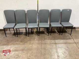 6 X GREY HIGH BACK LEATHER DINING CHAIRS