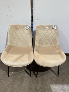 2 X CREAM SUEDE LOW BACK DINING CHAIRS