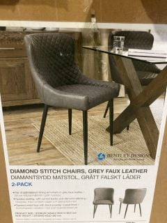 OFCASA SET OF 2 DINING CHAIRS WITH ARMRESTS GREY FAUX LEATHER ACCENT TUB CHAIRS UPHOLSTERED DIAMOND PATTERN BACKREST RRP £117.98