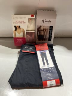 BOX OF ASSORTED ITEMS INCLUDING SEAMLESS COMFORT BRA & PRINGLE UNDERWEAR BLACK MENS BOXERS