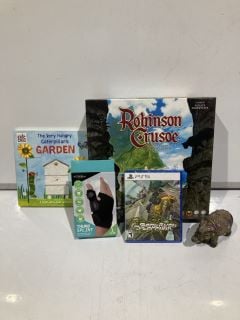 BOX OF ASSORTED ITEMS TO INCLUDE ROBINSON CRUSOE ADVENTURES ON THE CURSED ISLAND BOARD GAME